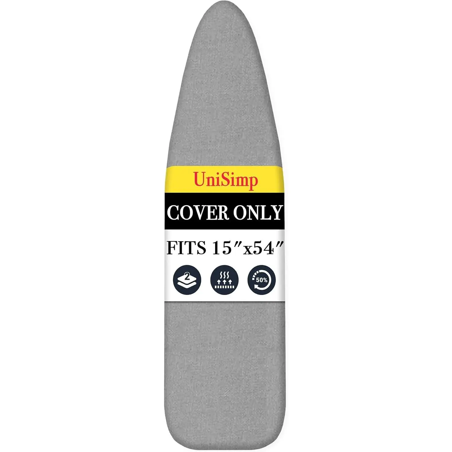 Ironing Board Cover and Pad 15"x54" Extra Thick Natural Cotton, Scorch and Stain Resistant Padding, Standard Size Iron Board Cover with Fasteners Heavy Duty Elastic Edge, Heatproof Gray