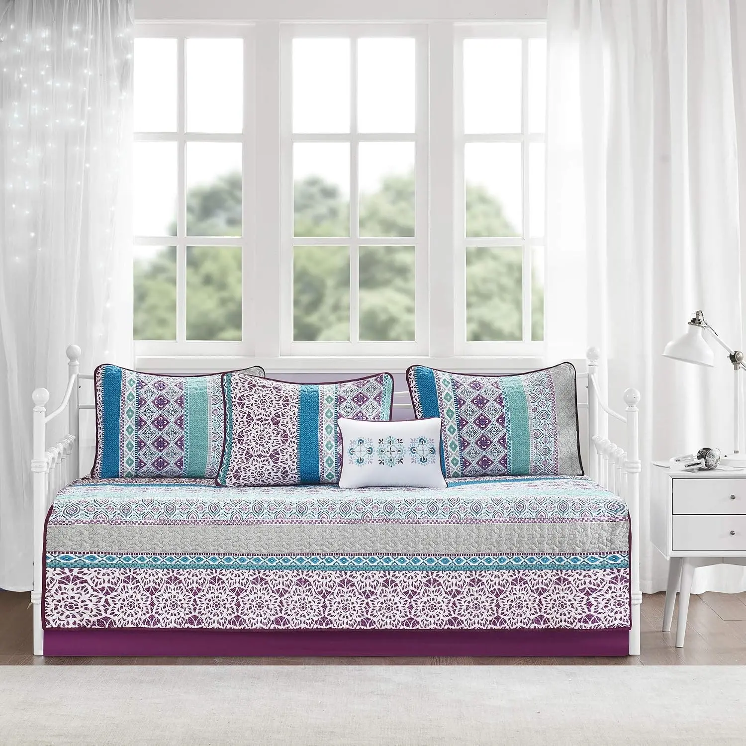 Cozy Casual Boho Pieced Purple Daybed Cover Set, 6pc