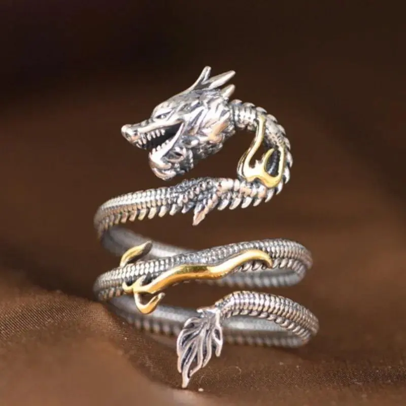 Statement Decorative Rings for Adults, Chinese Style 925 Sterling Open Band with Adjustable Inner Diameter, about 4.3g
