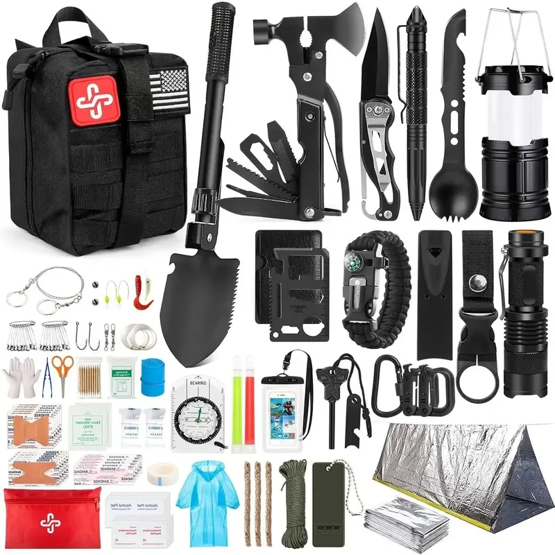 Valentine's Day Kit, 250Pcs First Aid Kit with Molle System Compatible Bag and Emergency Tent, Emergency Kit for Earthquake, Outdoor Adventure, Hiking, Hunting, Gifts for Men Women