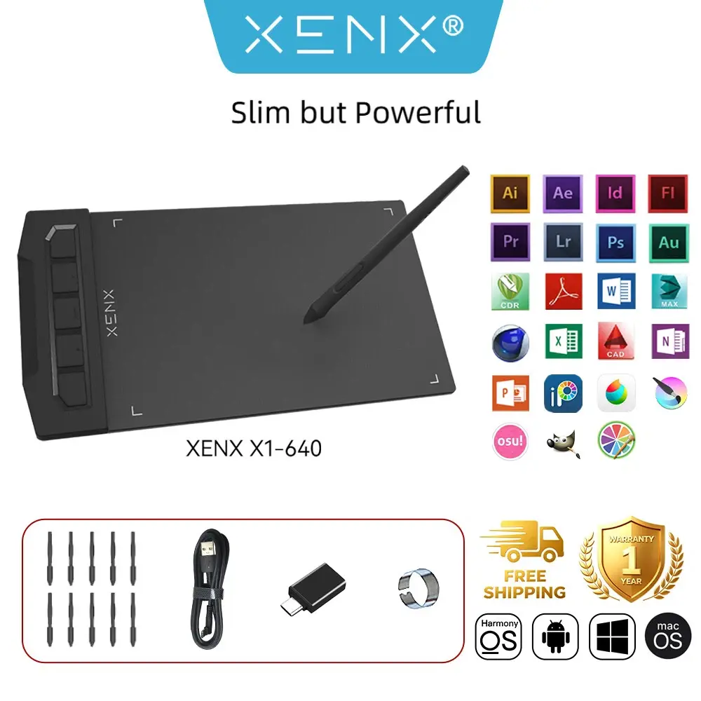 XENX X1-640 Graphics Drawing Tablet, 6x4 inch 8192 Pressure Levels 5 Custom Keys Digital Art Tablet, for Digital Art, Sketching & Photo Editing, Work with Mac/PC/Android