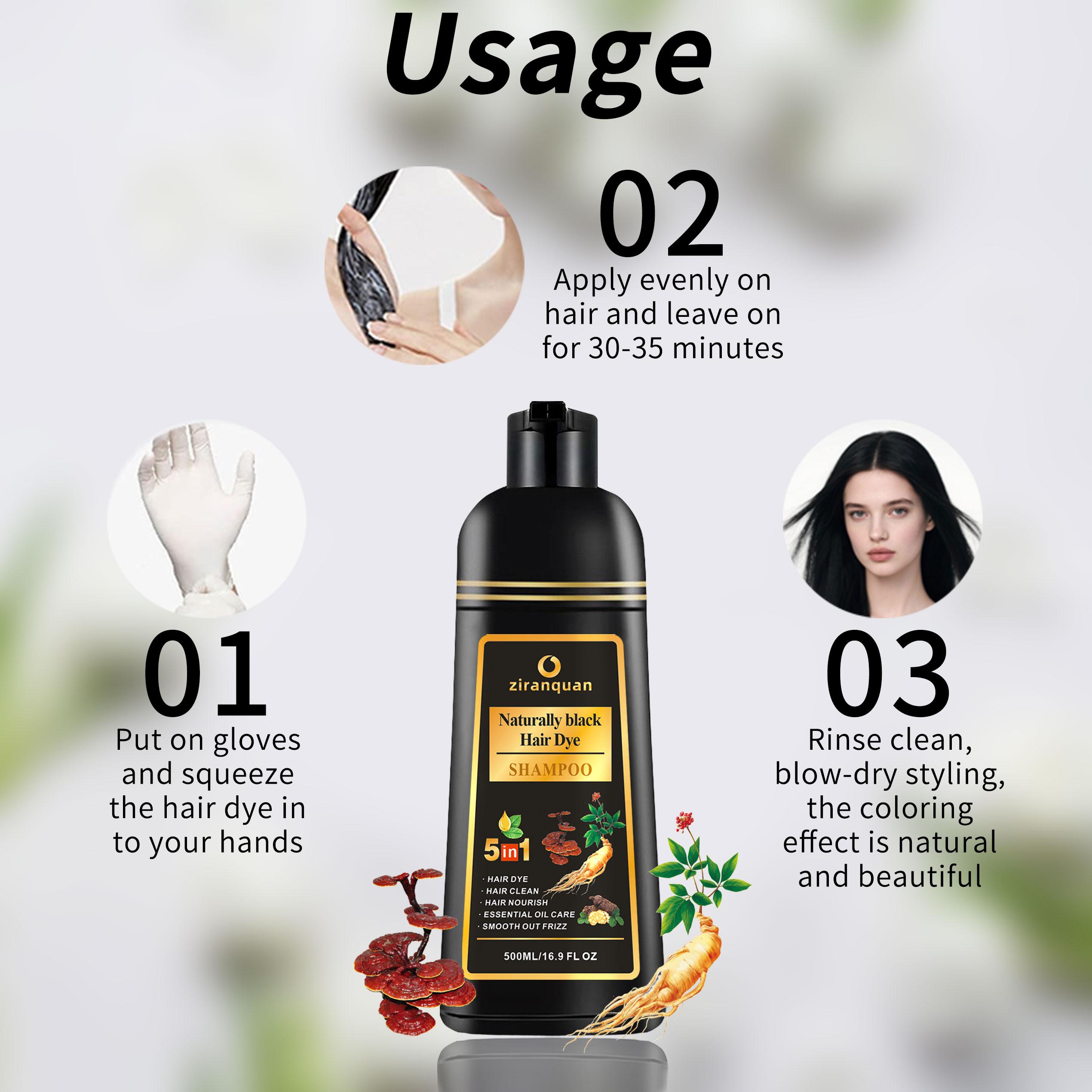 Natural Black Hair & Beard Color Shampoo with Organic Ginseng & Ginger Root Extract, 5-in-1 Instant Gray Coverage Formula for Men & Women, Sulfate-Free & Ammonia-Free Herbal Dye, Restores Shine & Strength, Long-Lasting Salon Results at Home, 16.9 Fl Oz