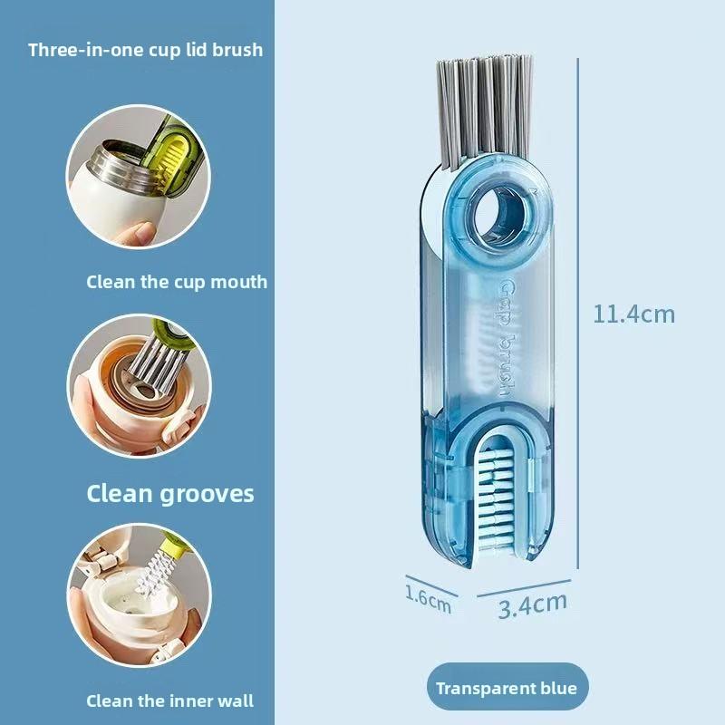 3-in-1 Portable Cleaning Brush Set: Lid Brush, Bottle Brush, Rim Brush & Vacuum Flask/Water Cup Cleaner