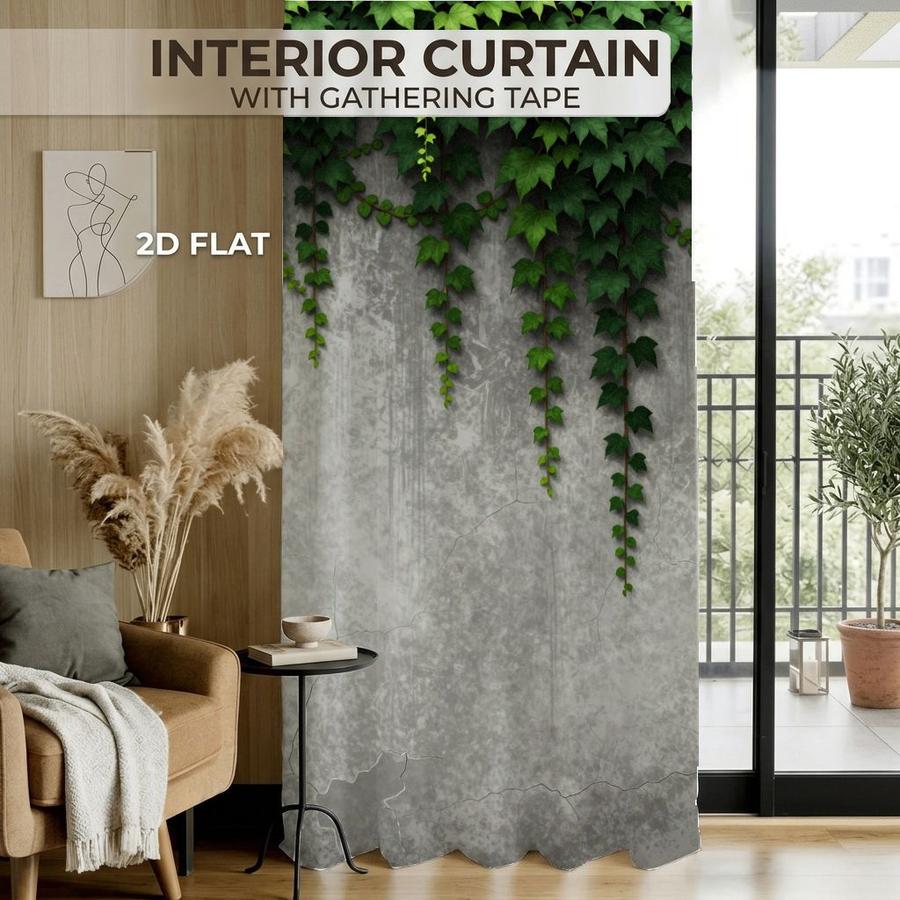 2Pcs Rustic Green Vine Leaf Concrete Wall Pattern Sun Blocking Curtains Digital Printed Rod Pocket, Window Treatment For Bedroom Office Kitchen Living Room Study Home Decor