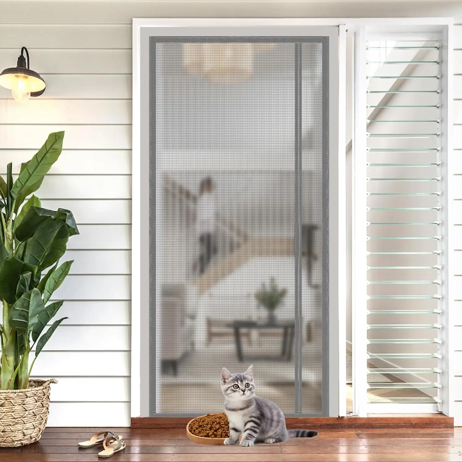 Reversible Left or Right Side Opening  Screen Door, Durable Mesh Curtain Hands Free for Patio, Bedroom, Fits Door Size 36" x 82",Silvery