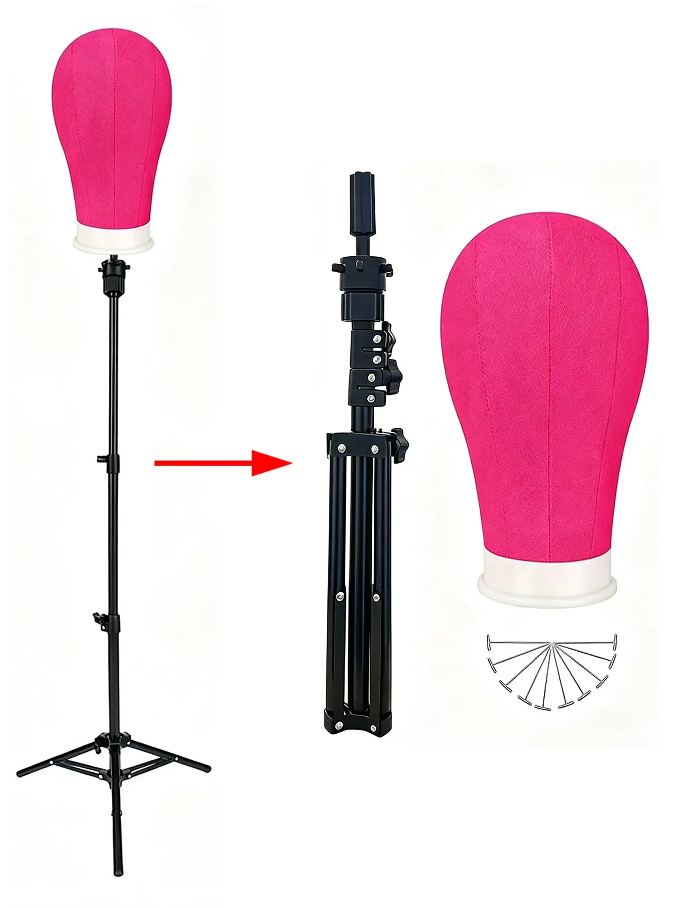 22 Inch  Canvas Wig Mannequin Head with 110cm Foldable Adjustable Tripod Stand, Portable Metal Wig Display Holder for Wig Styling, Drying, Display, Hairdresser Practice