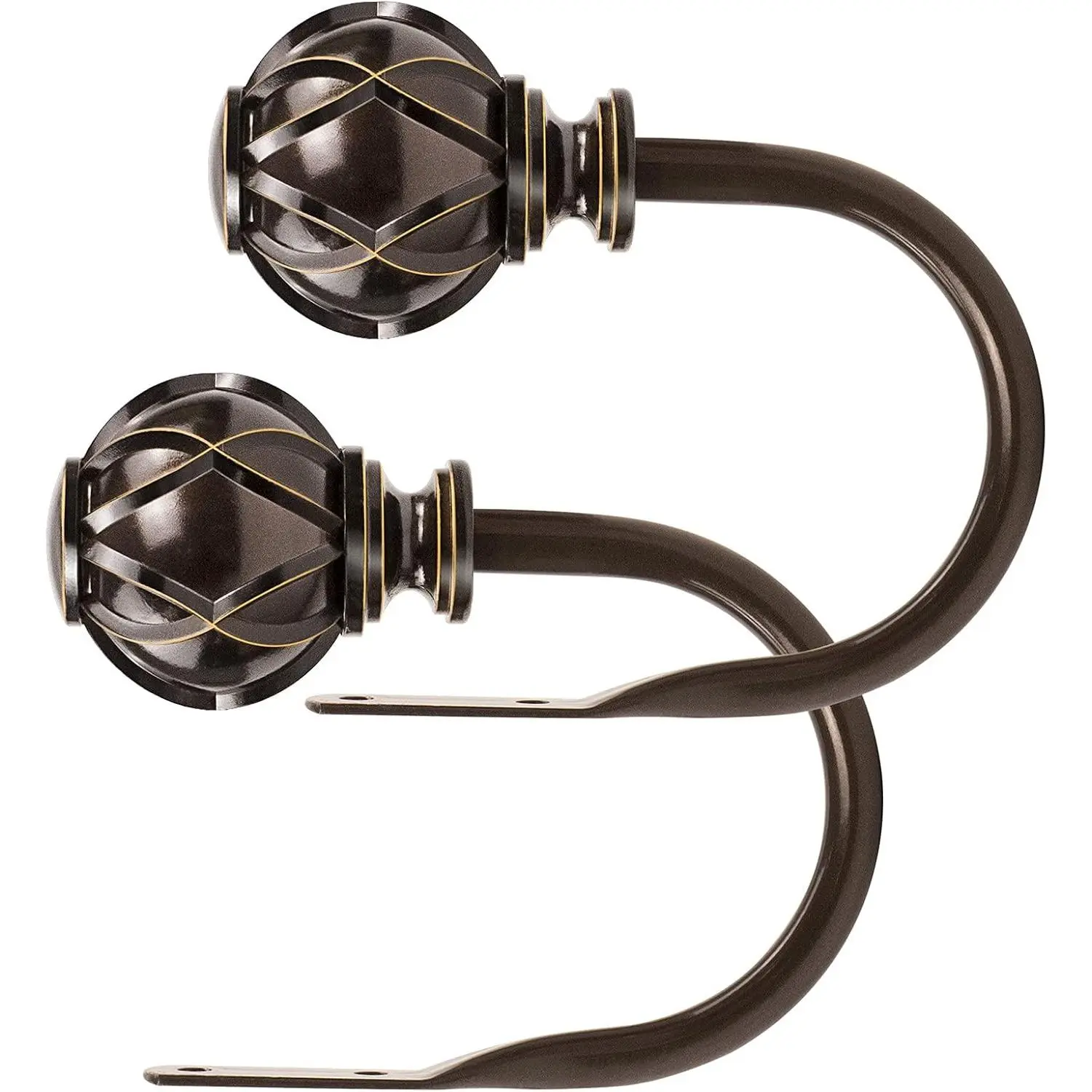 Decorative Curtain Drapery Holdbacks, Wall Mounted, 2 Pack Bronze | Curtain Tiebacks Hooks for Drapes, Heavy Duty Metal Material, with Screws, Netted Texture Finials, Window  Decoration