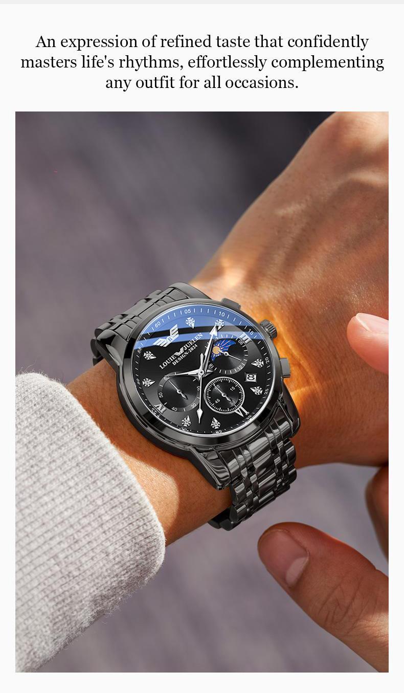 LOUIEJUELEN Elegance Men's Watch Swiss Precision 40mm Alloy Case Sapphire Crystal Stainless Steel Water-Resistant Shockproof Luminous Dial for Business Social Events