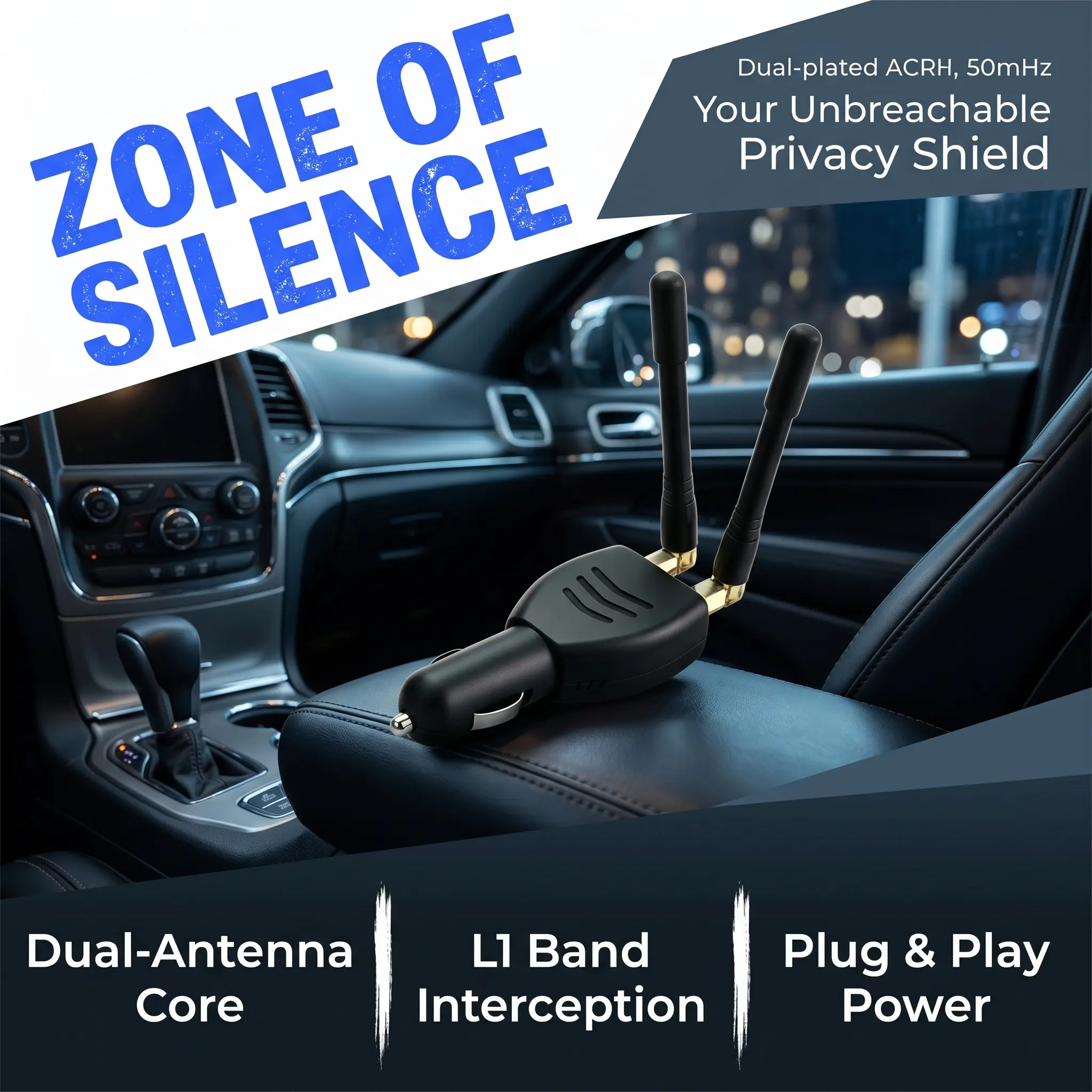 Portable Car GPS Blocking Device - 12-24V Durable Black ABS Anti-Tracking Accessory with Dual Antenna Plug, 0.3W Low Power, 5-15m Coverage for Vehicle Users, Compact Travel-Friendly Design