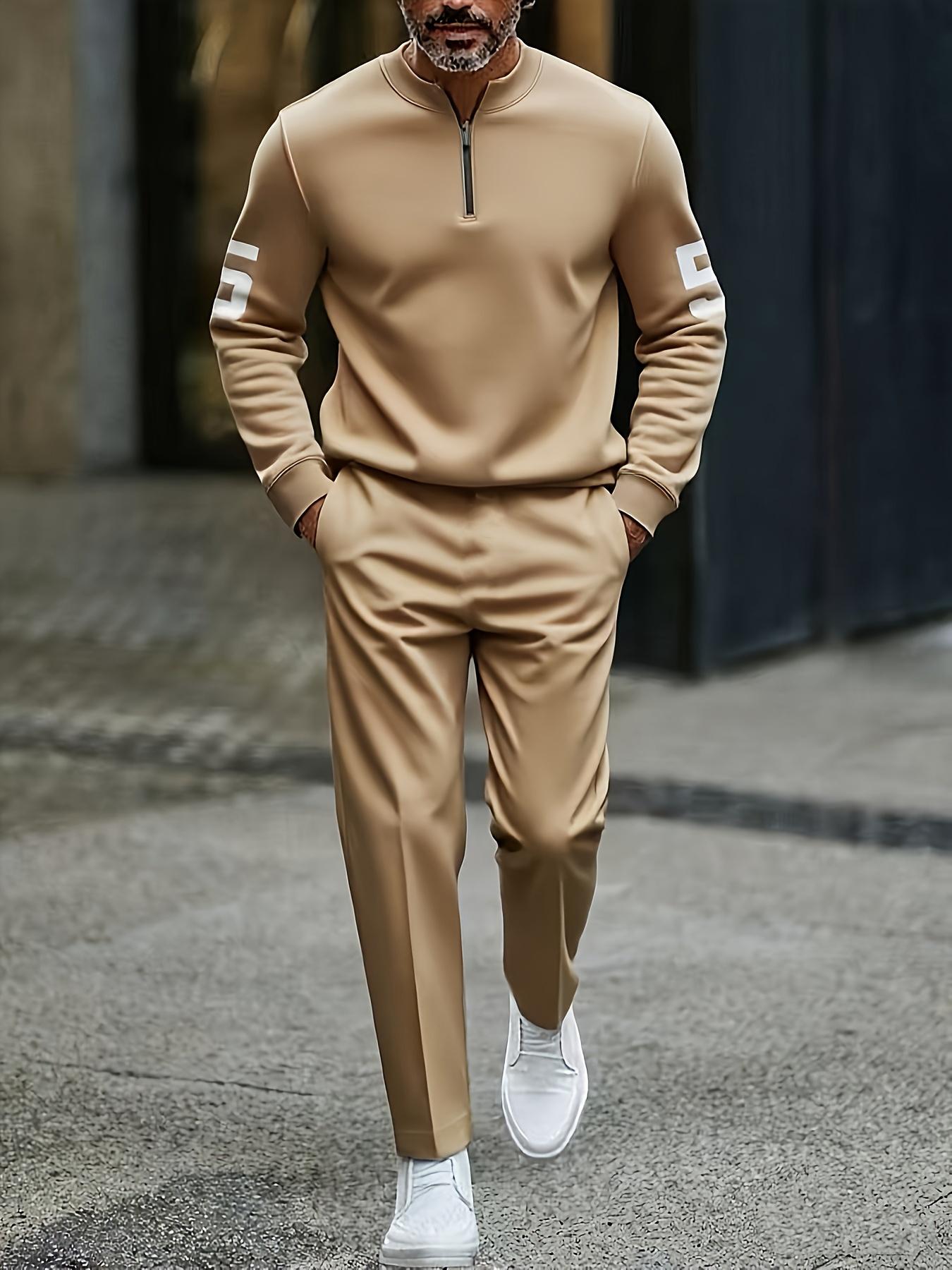 Fashion Stand up Collar Half Zipper Geometric Casual Simple Men's Set Fashion Stand up Collar Half Zipper Geometric Casual Simple Men's Set