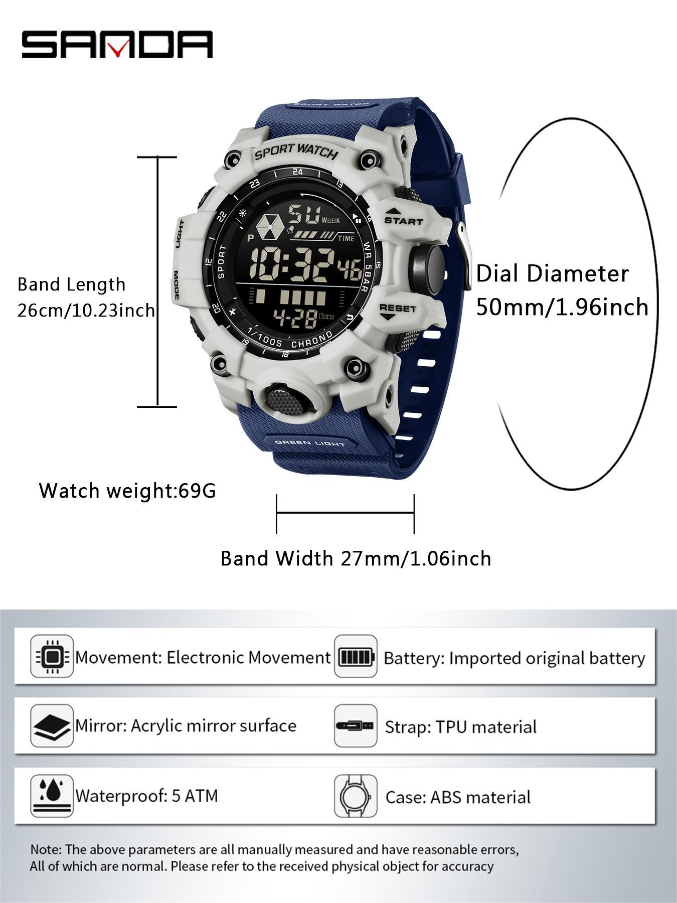 Men's Sportive Digital Watch, Fashionable Digital Watch with Luminous Dial & Alarm Mode, Modern Waterproof Watch, Water Resistant Watch with Digital Display for Men, Sporty Waterproof Watch, Sports Digital Watch, Fashionable Stylish Watch