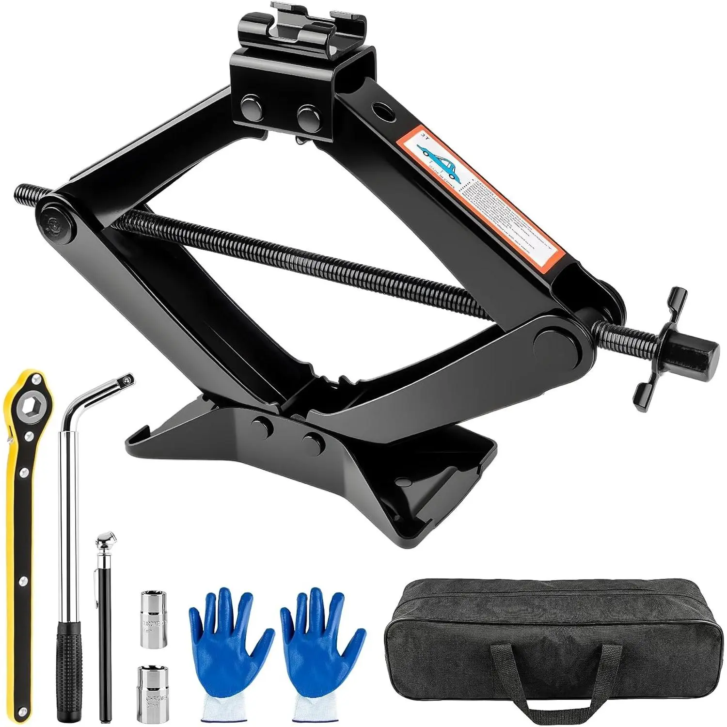 3 Ton (6610 Lbs) Universal Heavy Duty Portable Scissor Car Jack, Spare Tire Changing Kit with Lug Wrench, Emergency Lift for Car SUV Sedan Crossover