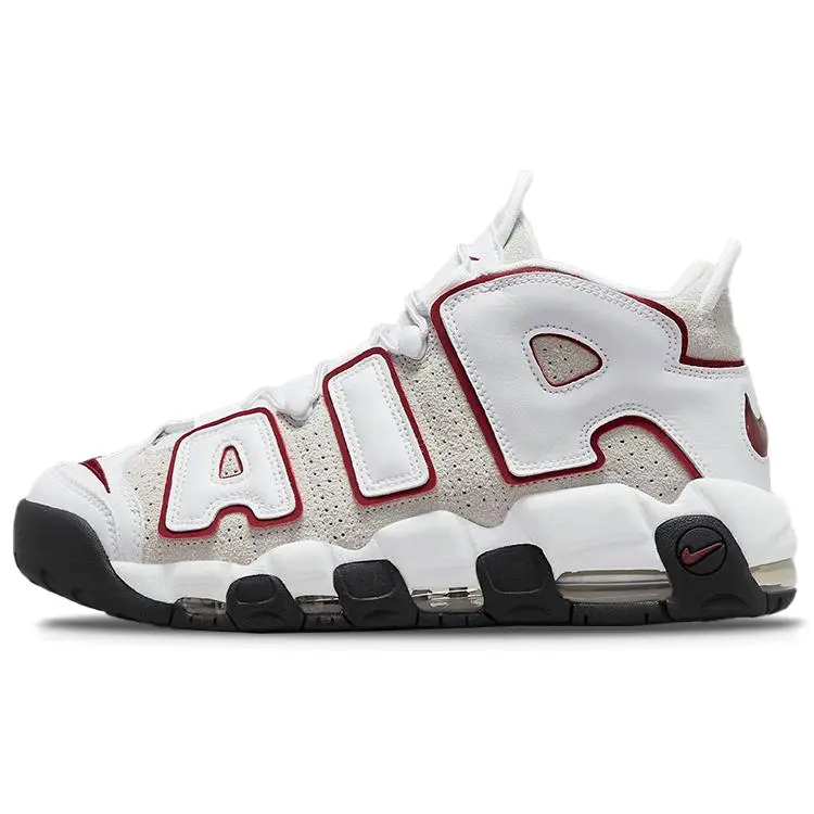 Nike Air More Uptempo Vintage Basketball Shoes for Men – White and Red, Cushioned, Non-Slip, Durable, Mid-Top Verifiable, with credentials and supporting global authentication