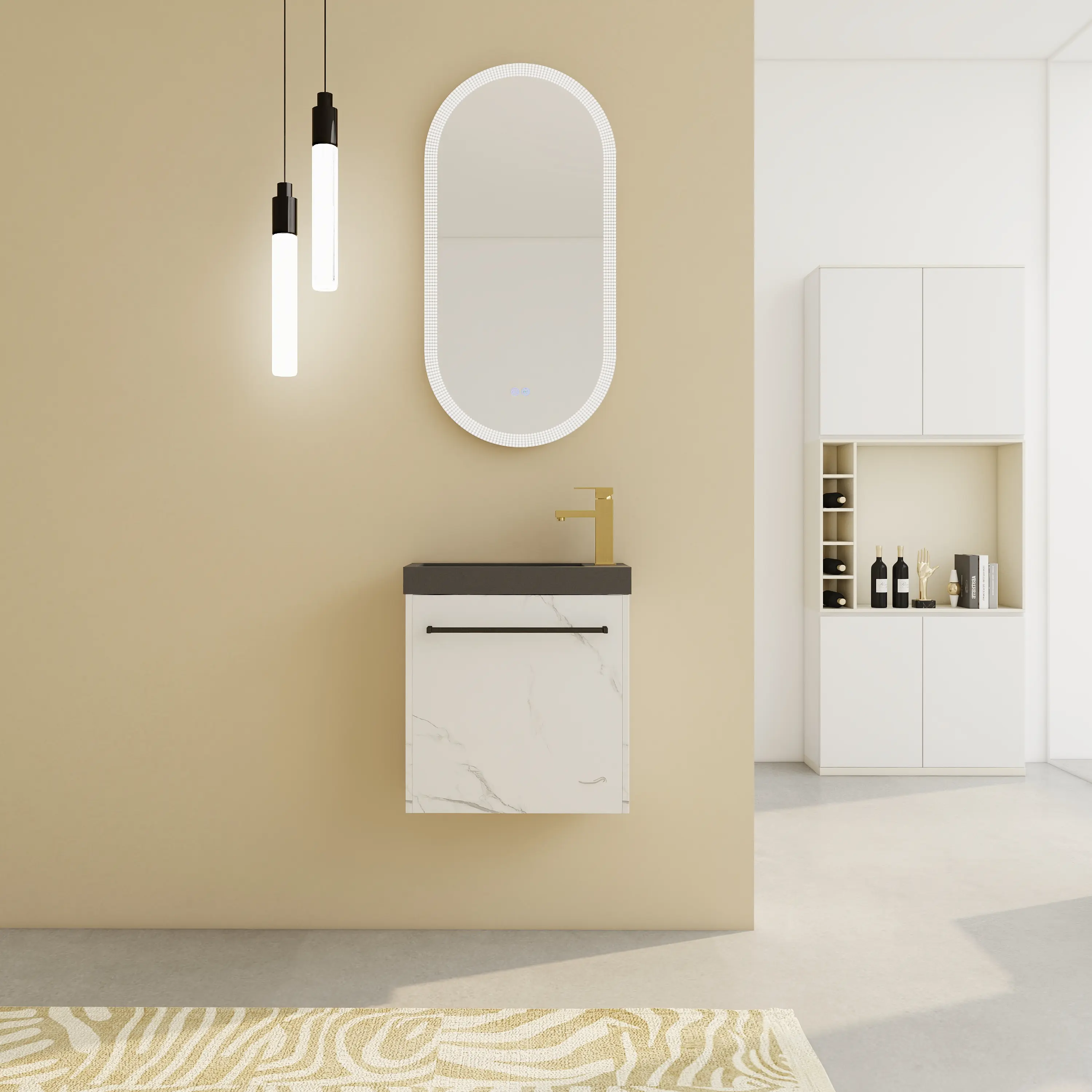 ARCH 20 Inch Floating Wall Mounted Bathroom Vanity Cabinet with Integrated Resin Sink, Soft-Close Door, Modern Wall-Hung Storage Cupboard for Small Bathroom, Powder Room, Compact Space-Saving Design, White Finish, Bathroom Furniture