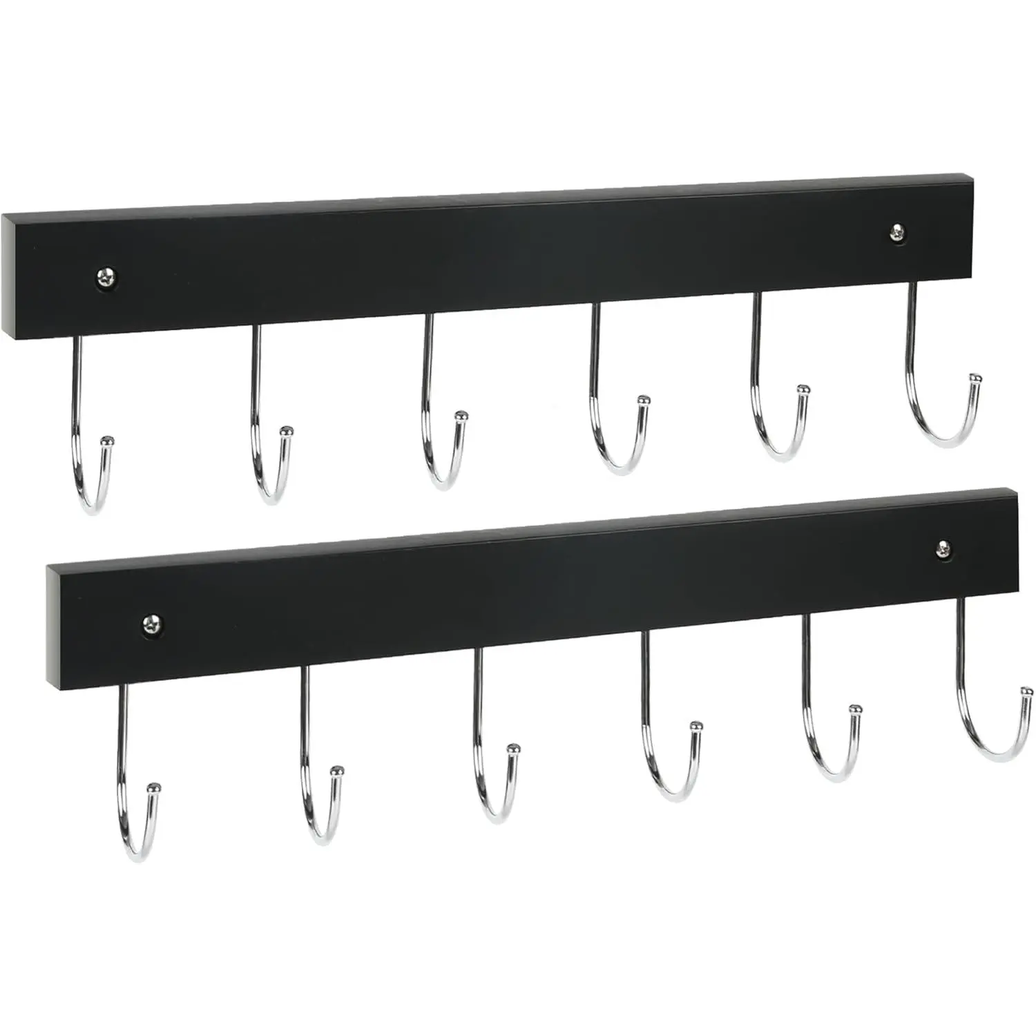 2-Pack Coat Rack Wall Mount, 14.6" Wooden Wall Hooks, 12 Rotating Hooks | Wooden coat rack; for coats, purses, hats, jackets, towels; space-saving entryway, hall & apartment storage, Black