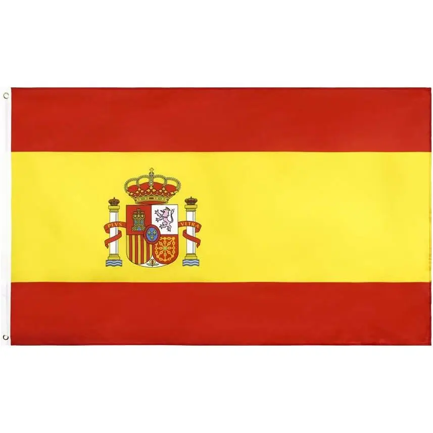 Spain National Flag with Red Yellow Red Stripes and Detailed Royal Coat of Arms with Pillars of Hercules Wall Banner Home Decor Banner
