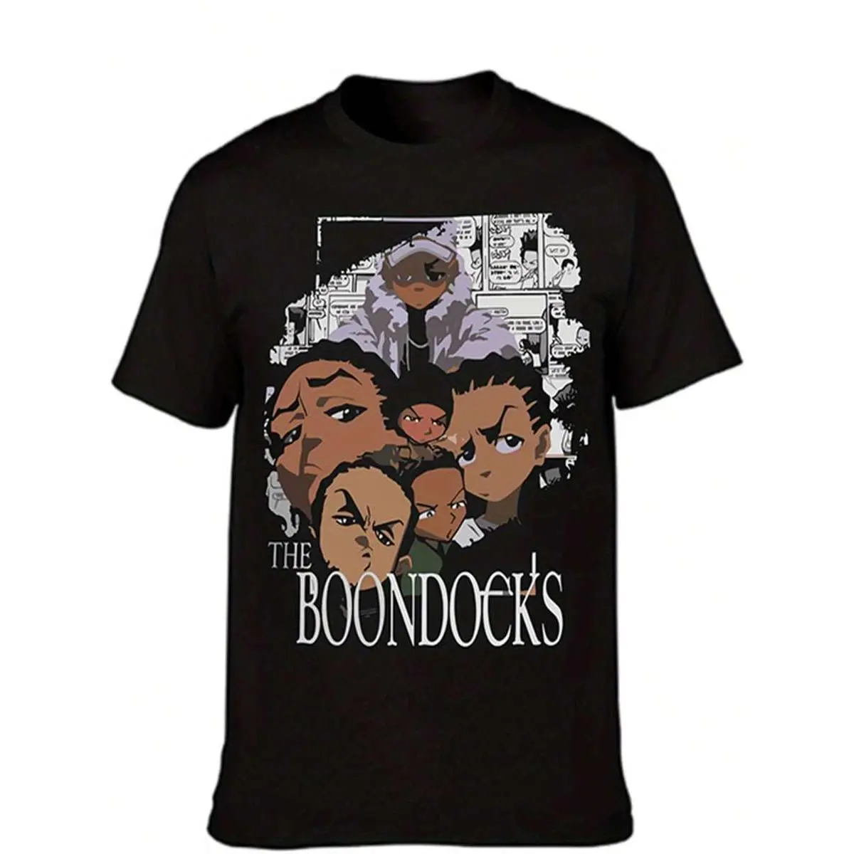 Men's The Boondocks Themed Unisex Funny Round Neck 100% Cotton Streetwear Short-Sleeve Lightweight T-Shirt for Women, Ladies, Casual, Fit
