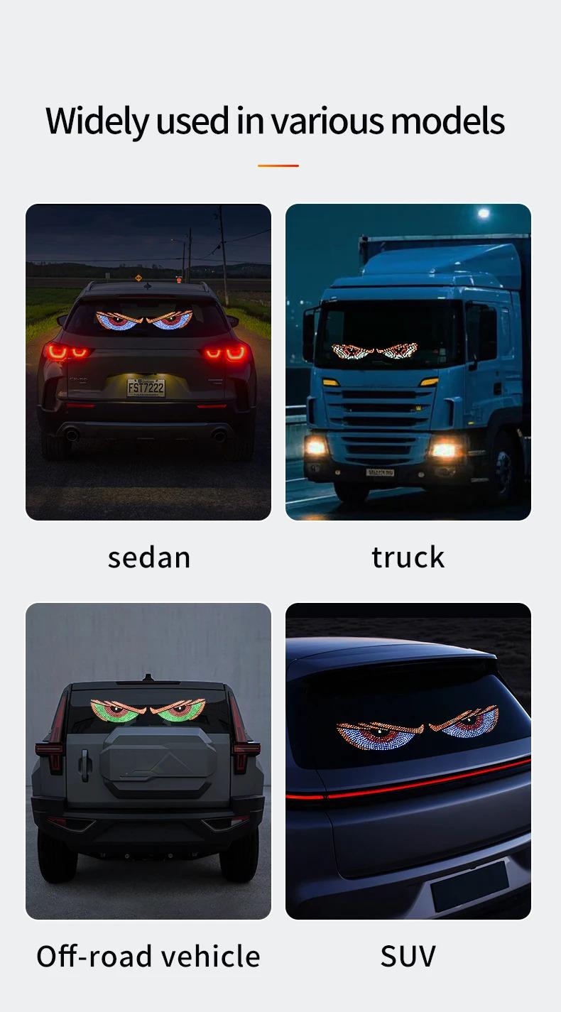 New Car Dynamic Devil's Eye Light Car Sticker Led Display Truck Car Front and Rear Windshield Glass Light Eye Warning Light