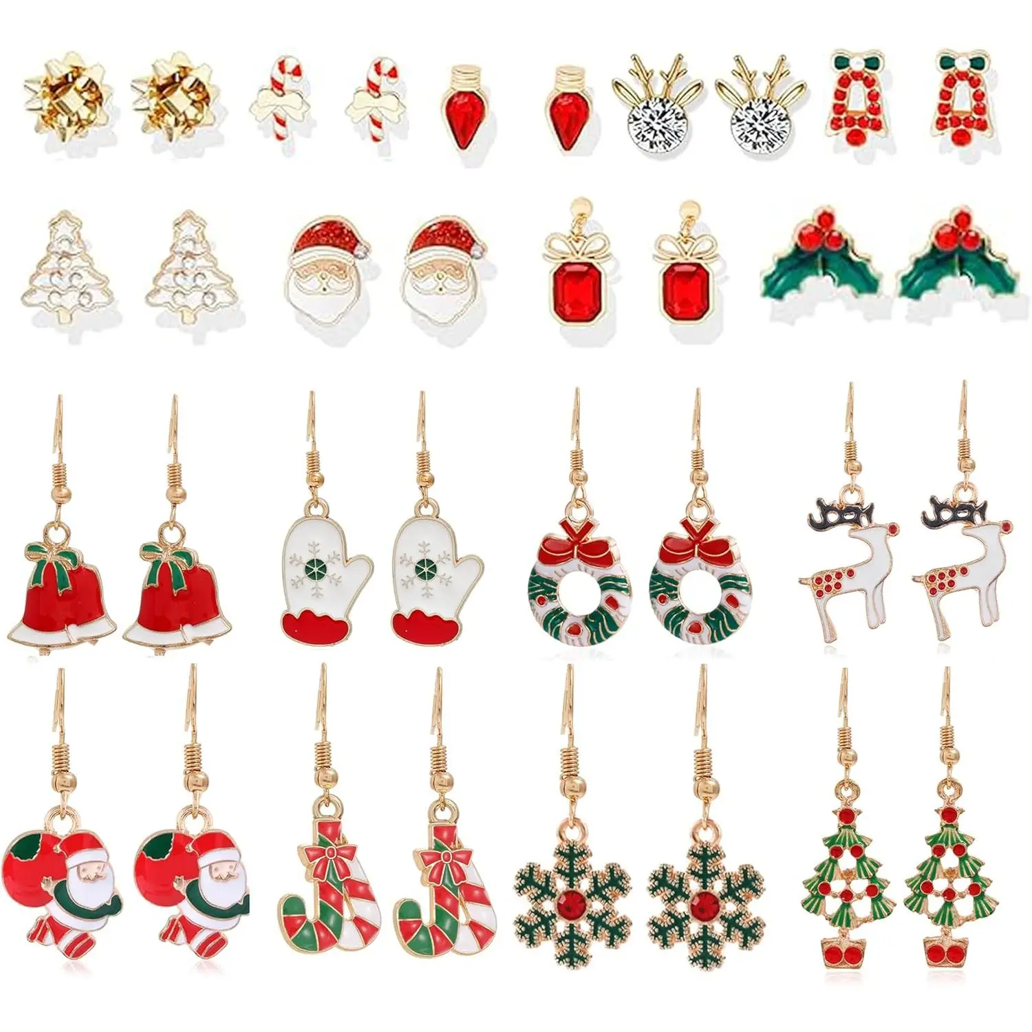 Christmas Gifts Christmas Earrings for Women 17 Pairs Holiday Earrings Set Snowflake Snowman Santa Claus  Stud earring Hook Earrings Party   Xmas Party Decorations