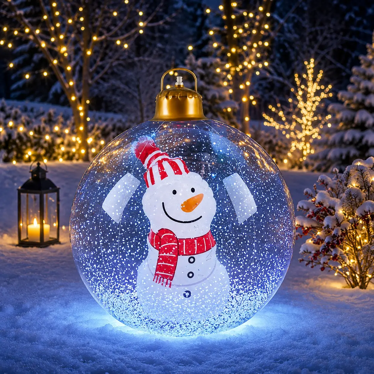 Christmas Inflatable Outdoor Decoration Ball, Giant 24 Inch Santa Claus Large Inflatable Ornaments with LED Light, Christmas Xmas Blow Up Ball for Yard Lawn Porch Tree Holiday Decor