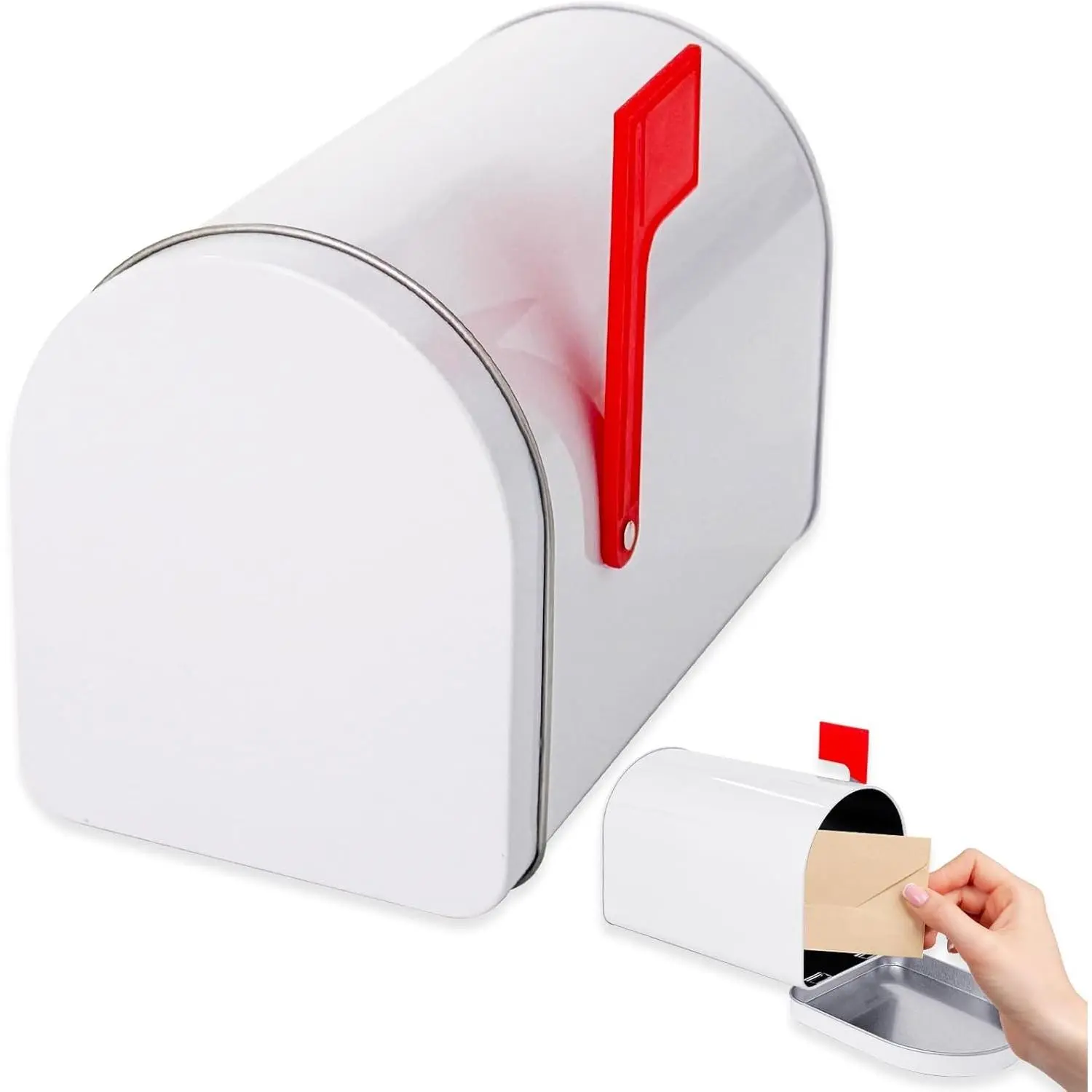 6 x 4 Inch Small White Tin Mini Mailbox, Decorative Present Mail Box for Indoor Outdoor Use, Ideal for Role Playing, Mail House Decoration