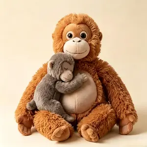 New Punch Monkey Meet Mama Plush Toy Soft Huggable Cartoon Stuffed Animal Sleeping Partner Companion Nursery Playroom Decor Friends Kids Birthday Gift