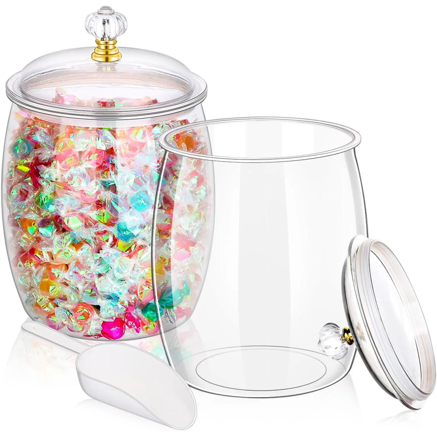2Pcs 1 Gallon Candy Jars With Lids&Spoons Clear Plastic Cookie Container Large Airtight Apothecary Storage Organization Hard Snack Buffet Canister for Wedding Home Kitchen Bar Decoration