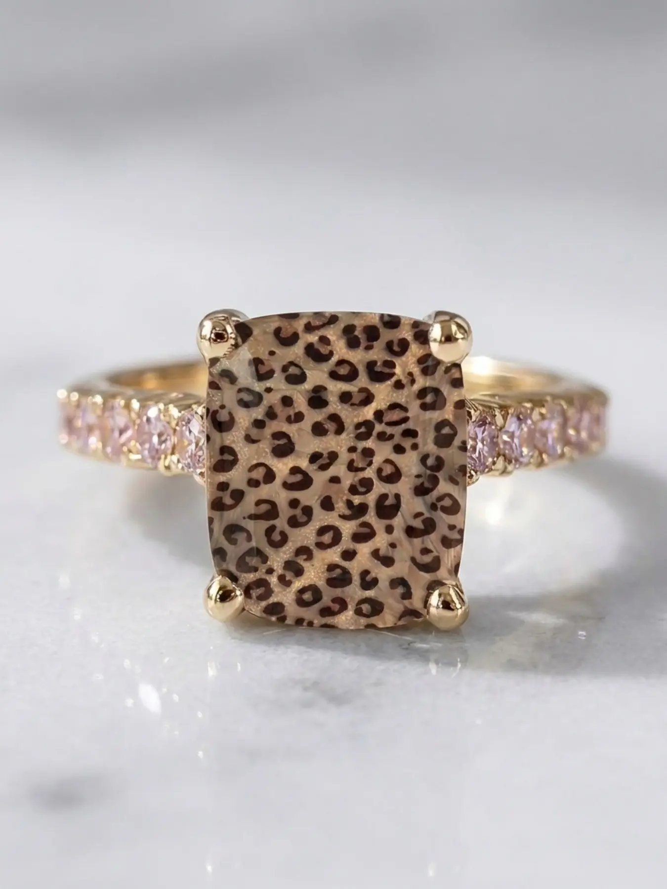 Copper Leopard Print Zircon Ring, Vintage Sexy Style, Four Prong Set, Lightweight Luxury Band, Women's Daily Street Party Accessory, Copper Statement Ring