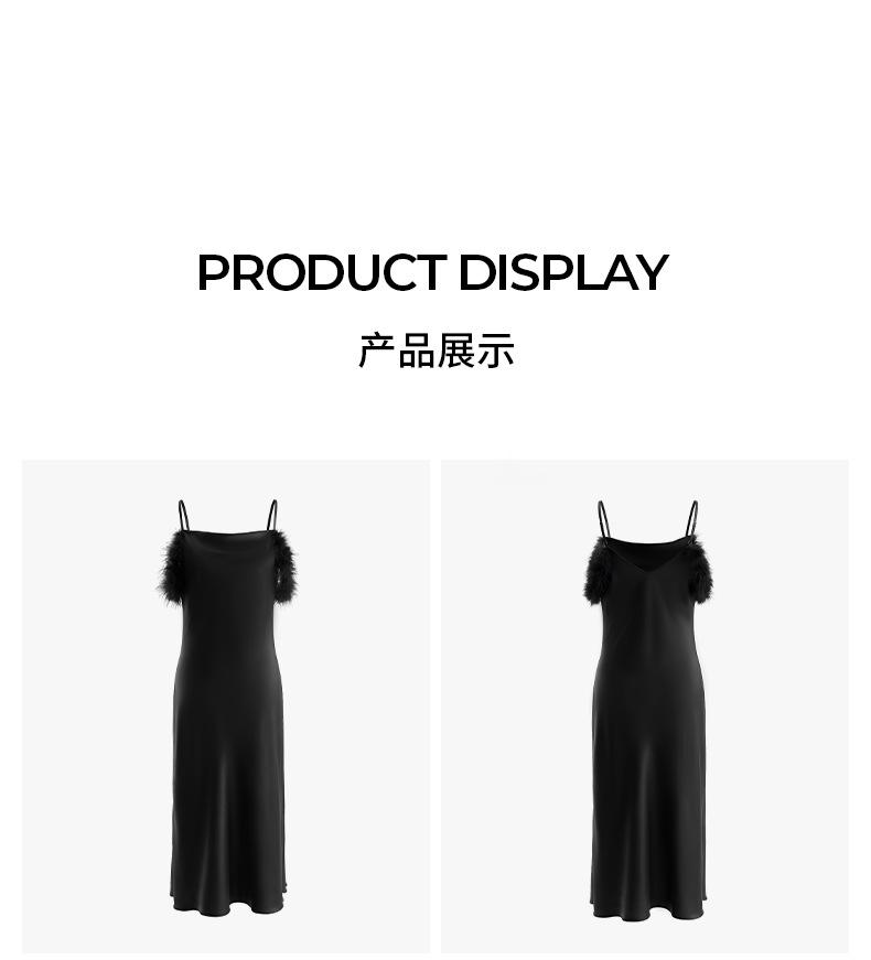 Sexy nightgown with straps, Russian cross-border one-shoulder dress, faux acetate nightgown, light luxury bridesmaid gift, strap dress, sexy off-shoulder feather-trimmed satin long dress, spicy girl style slim-fit bodycon dress