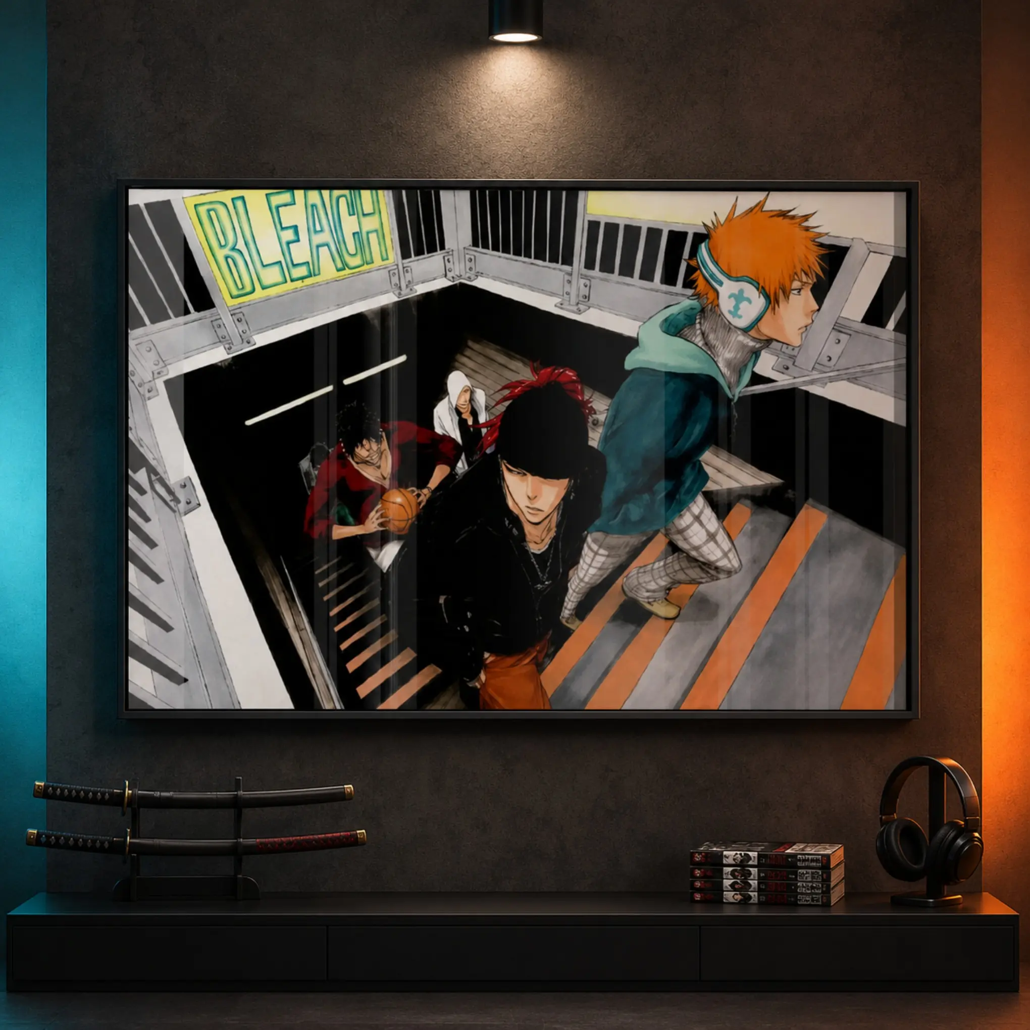 Bleach Ichigo Kurosaki Canvas Wall Art, Anime Streetwear Group Poster, Japanese Manga Artwork for Bedroom Gaming Room and Dorm Decor, Gift for Bleach Fans, Framed or Unframed