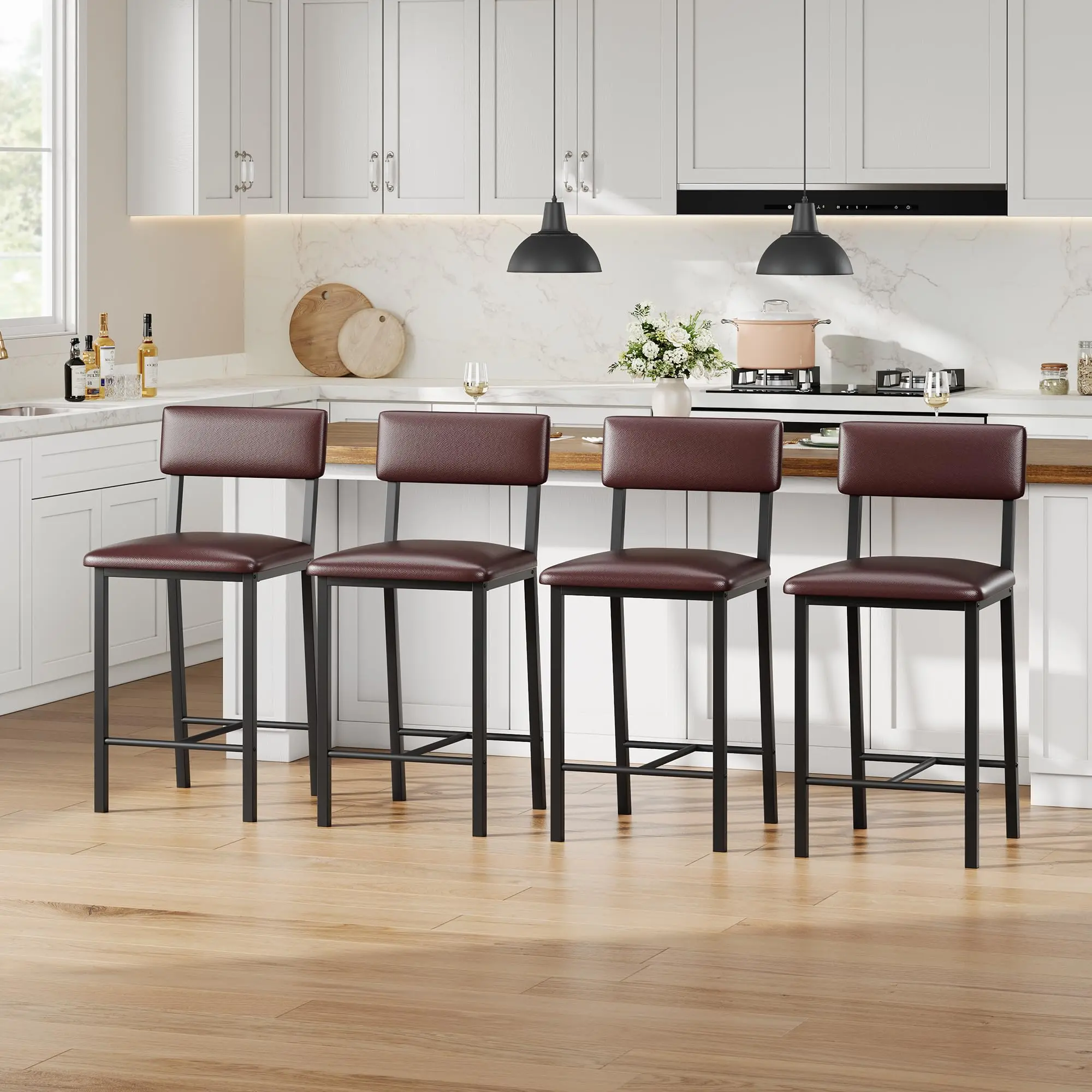 🪑 Garvee 8-Piece Counter Height Bar Stools – 25" Thick PU Leather, Ergonomic Backrest & Footrest, 400 lbs Capacity for Kitchen Island & Dining Room! 🏡✨