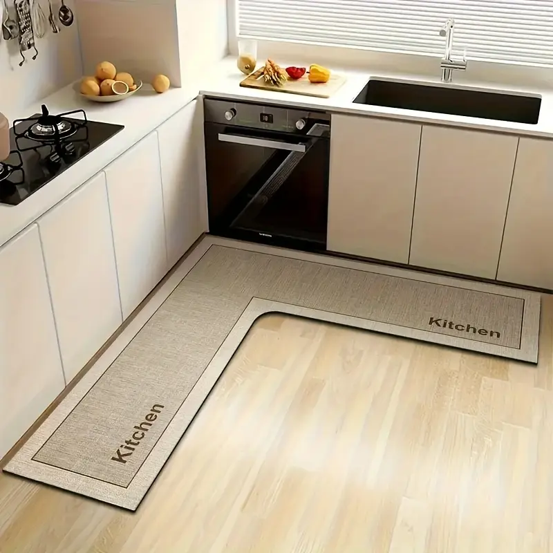 Text-Embellished Non-Slip Mat - Ultra-Soft Microfiber, Striped/Solid Colors, Irregular Shape, Machine-Made Durability, Easy-to-Clean Home Decor, Modern Style for Entryway/Kitchen, Dining Area Entrances