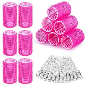 12Pcs Self Grip Hair Rollers with 12Pcs Hair Clips for Long Medium Short Thick Fine Thin Hair, Bangs Volumizing Styling