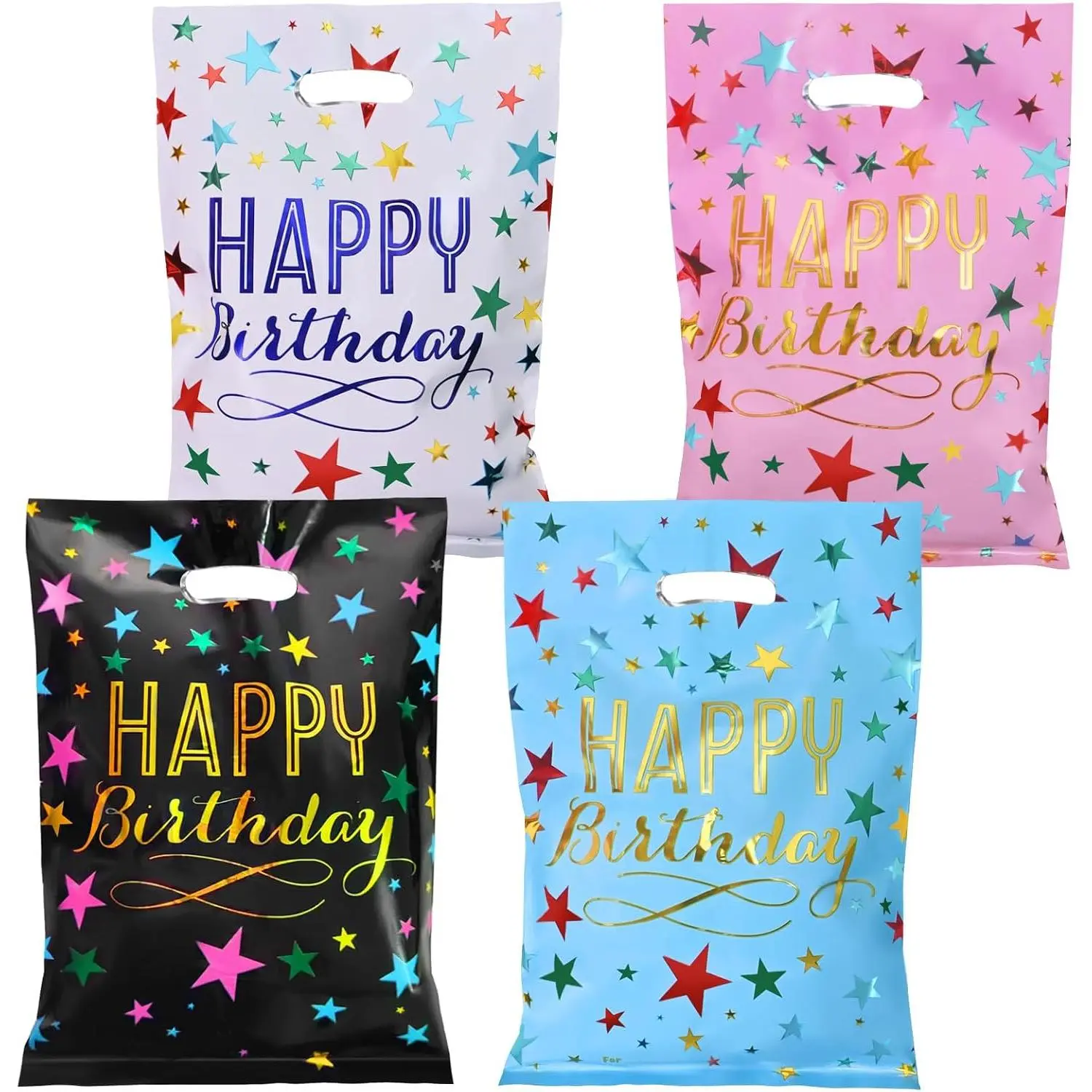 40 count Party Favor Bags for  Birthday Goodies Bags, Plastic  Bags for  Girls Boys Candy Birthday Party Favor  Wraps (40pcs   4colors)