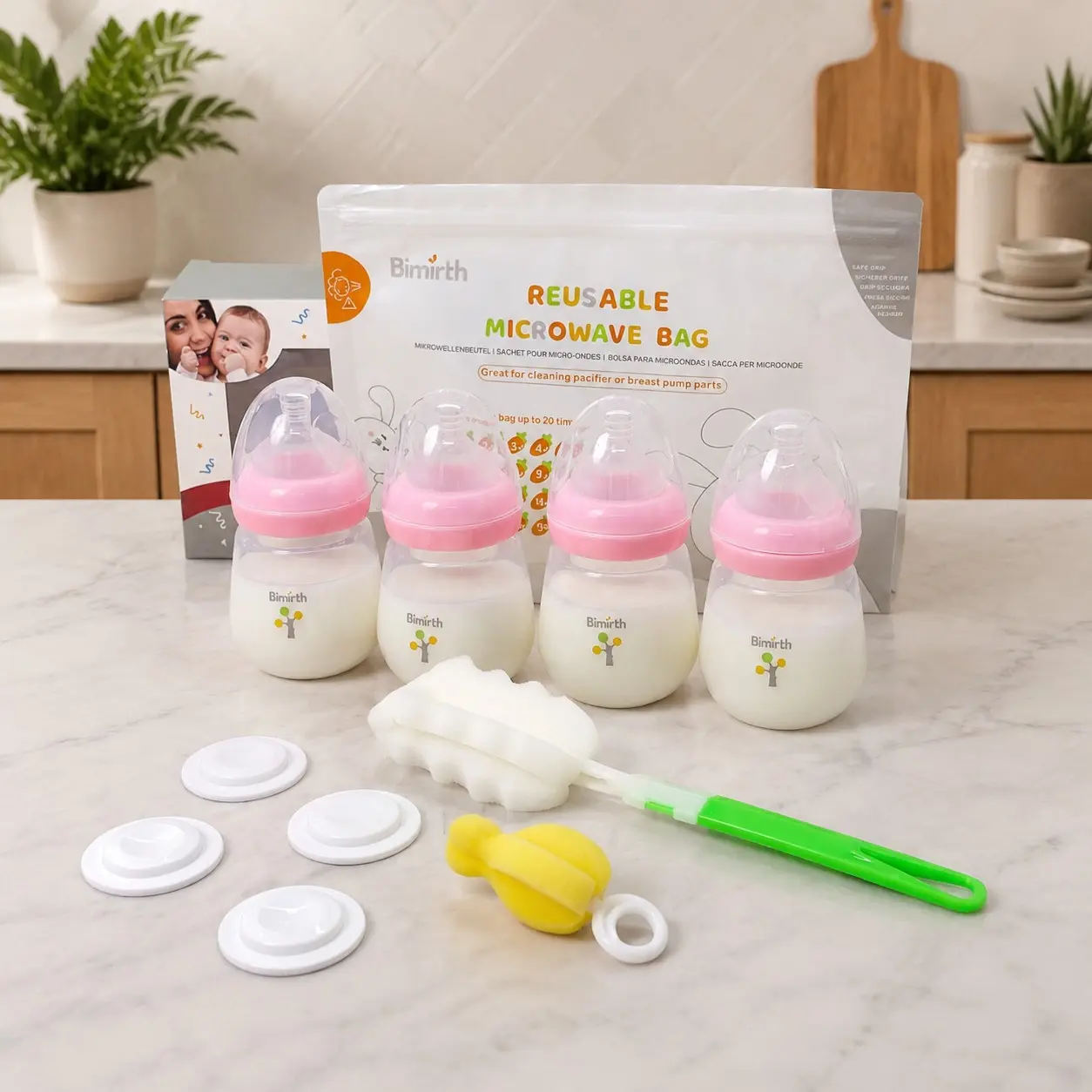 Newborn Anti-Colic Baby Bottle Set 180ML Wide Neck BPA Free, Includes Storage Inserts and Cleaning Accessories, Unisex Infant Feeding Kit