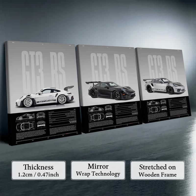3 Counts Wooden Framed Canvas, Cool Supercar Poster, Exquisite Sports Car Patterns, Exquisite Fashion Poster, Perfect Living Room Decoration, Modern Art, Family Poster, Wall Art Decoration, Ideal Gift, Waterproof, Artwork, Modern Home Decor