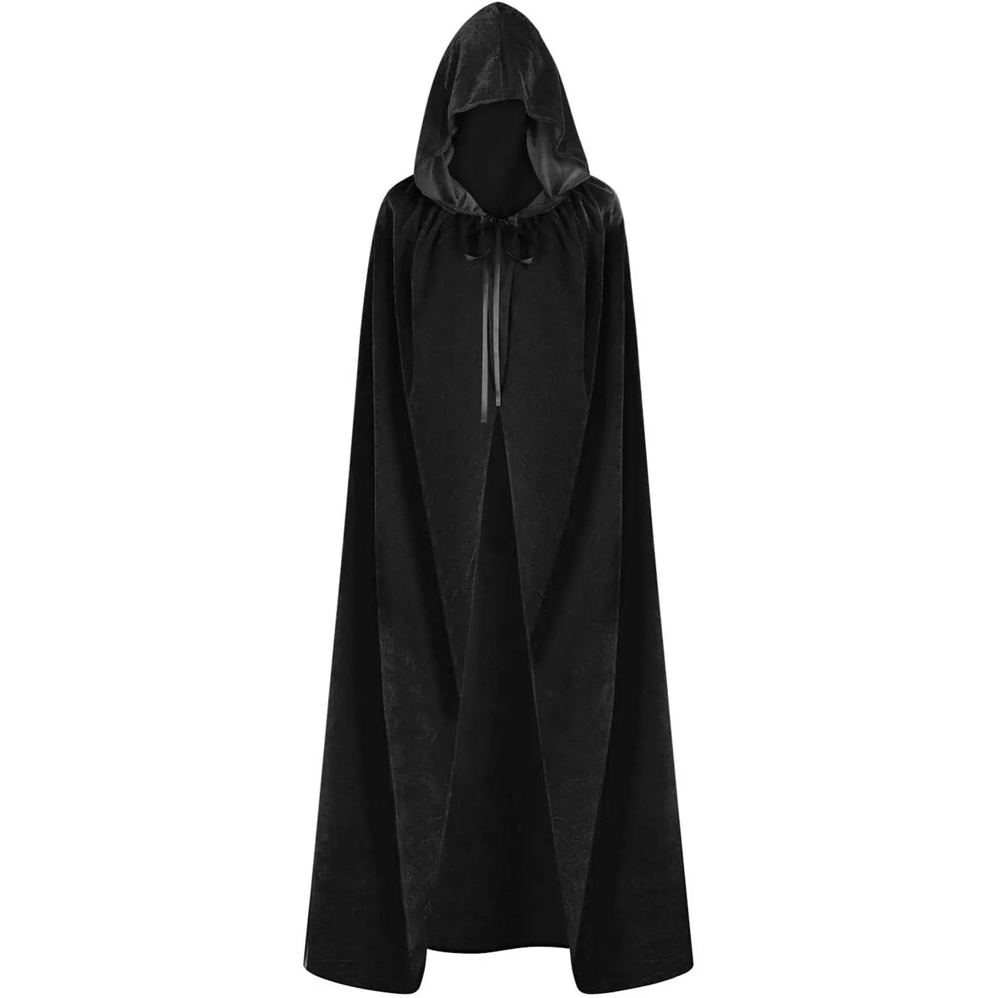 59Inch Velvet Cloak with Hood for Men & Women, Hooded Cape Cloak Unisex Halloween Witch Vampire Wizard Raven Cosplay Costume(black,L)