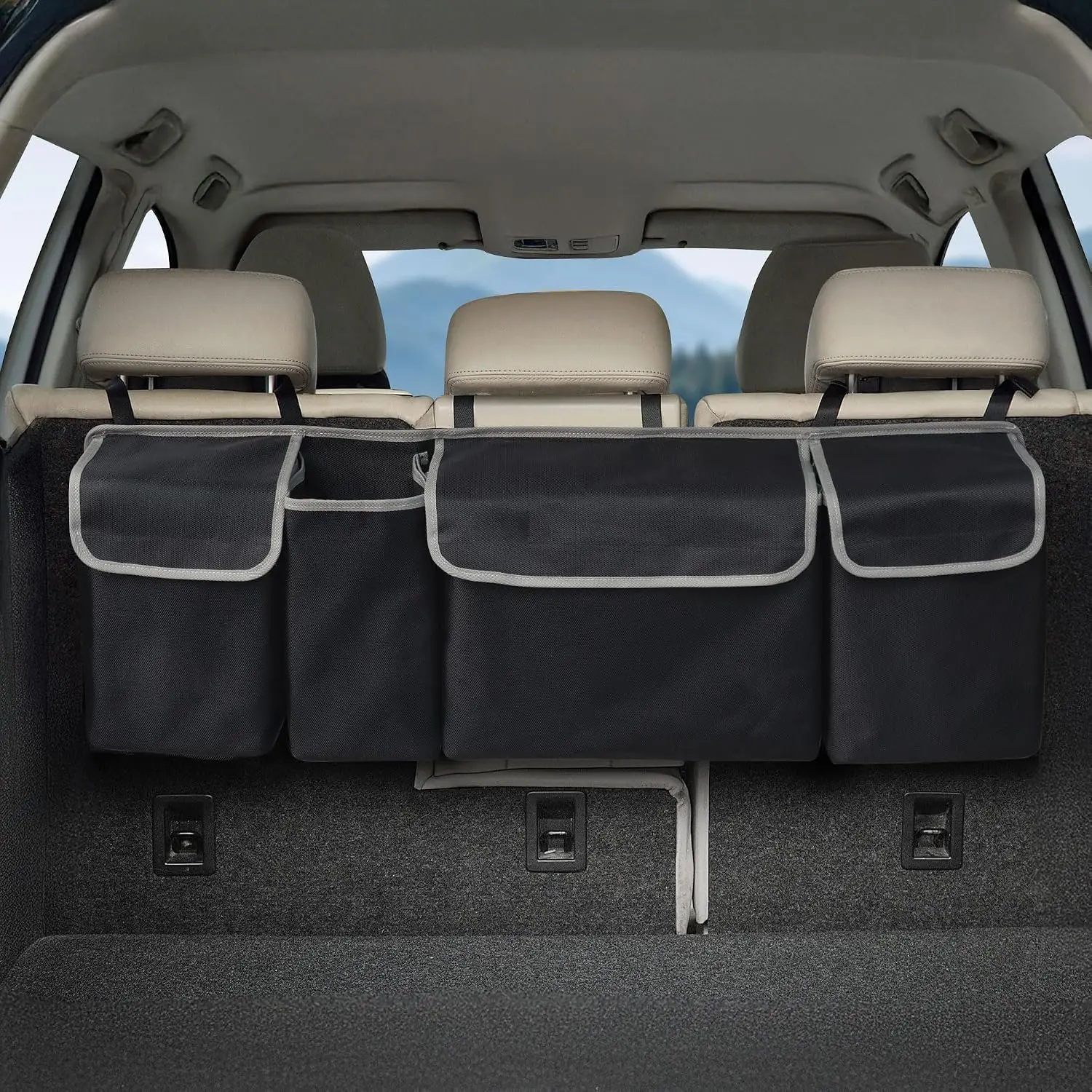 Trunk Organizer for SUV – Backseat  Storage Bag, Large Collapsible Backseat Trunk Organizer with Adjustable Straps, Space Saving  Organization Accessories for  MPV Van
