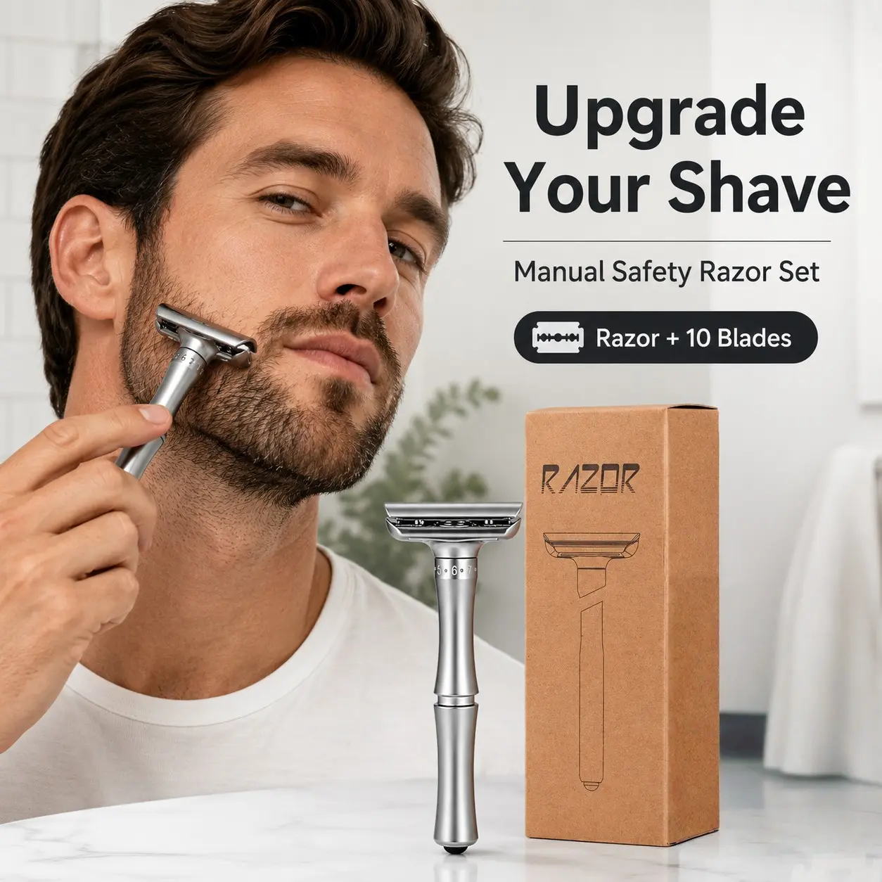 Double Edge Safety Razor, Single Blade Razors for Men, with 10 Double Edge Blades, Reusable Metal 1 Blade Razor,  Smooth and Close Shave