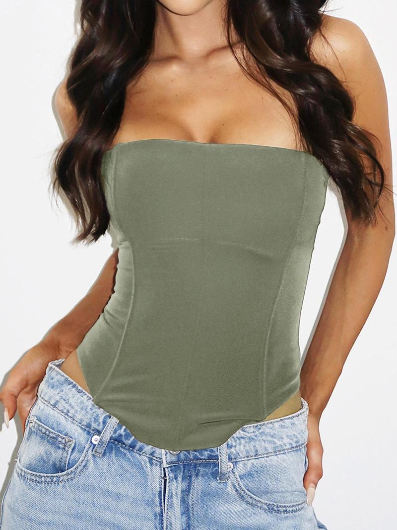 Women's Plain Lace-Up Backless Corset Tube Top, Fashion Sleeveless High-Low Hem Strapless Top for Daily Outdoor Wear, Ladies Casual Clothes for All Seasons