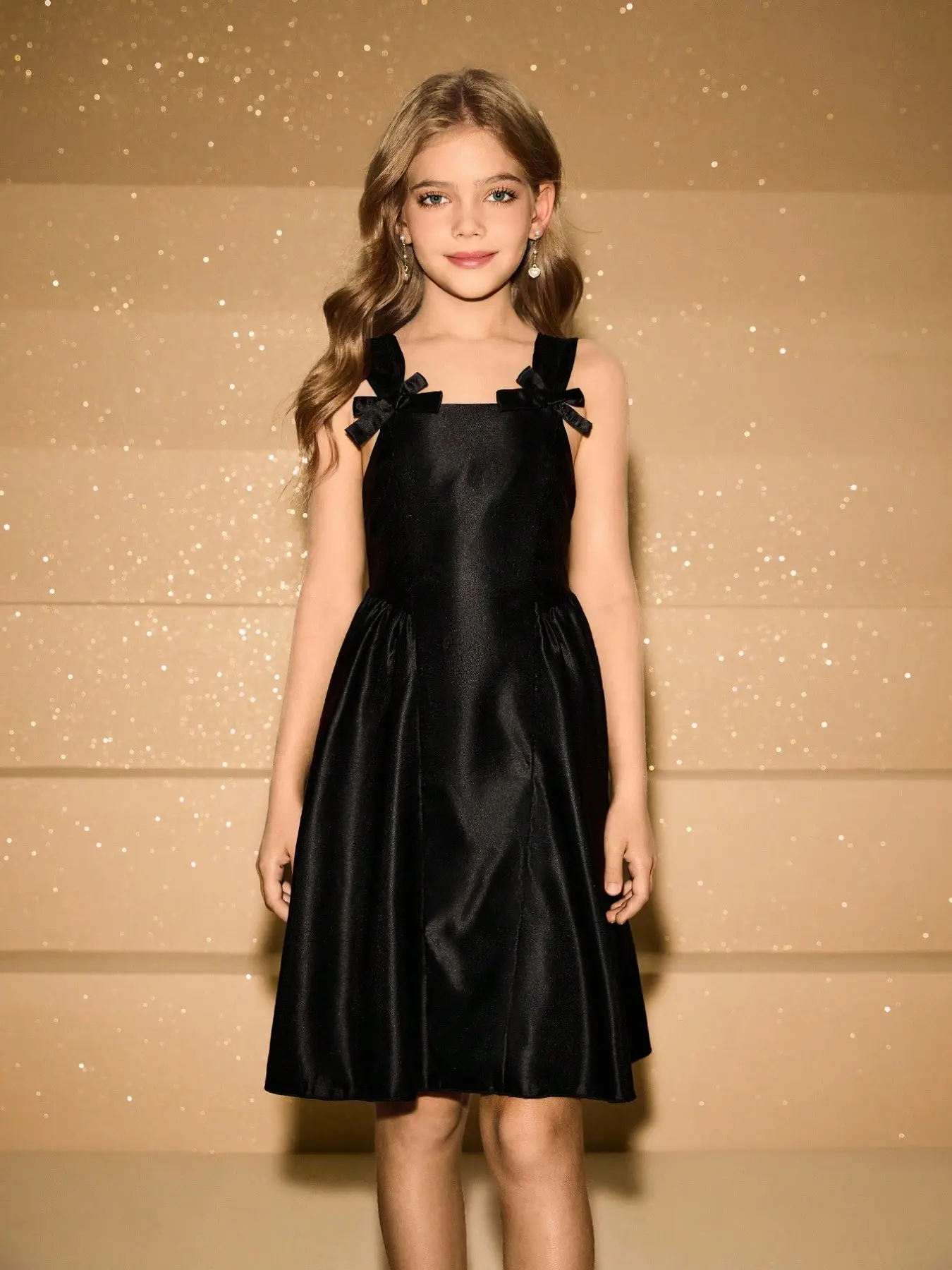 Girls' Elegant Strapless Dress with Bowknot, Lovely Bow Dress, Romantic Party Dress, Birthday Dresses, Halloween Christmas Dress, Slim-Fitting, Perfect for Gatherings