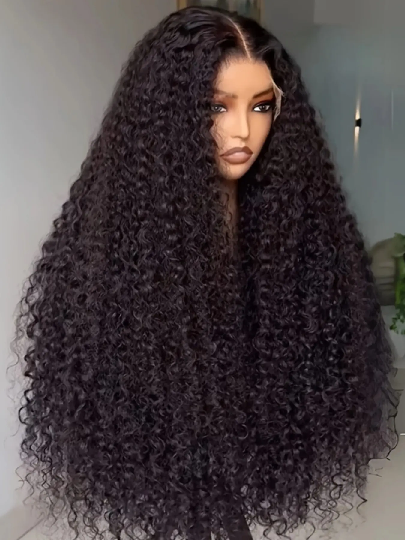 26-Inch Soft Natural Black Kinky Curly Wig,  Lace Front, Pre-Plucked, Heat Resistant, Synthetic Hair for Women, All Seasons Wear