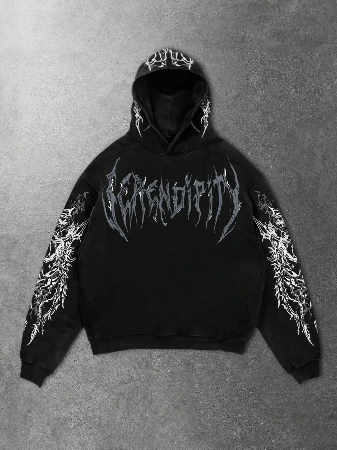 Dark Metal Style Hoodie, Skull Cross Print Streetwear, Loose Fit Fashion Sweatshirt, Trendy High-Street Apparel, Casual Outerwear