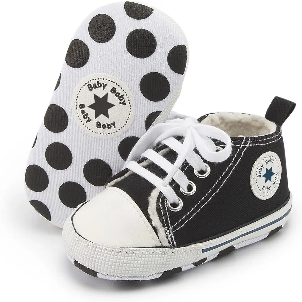 Unisex Baby High Top Sneakers Soft Non Slip Sole Newborn Toddler Canvas Denim First Walker Shoes