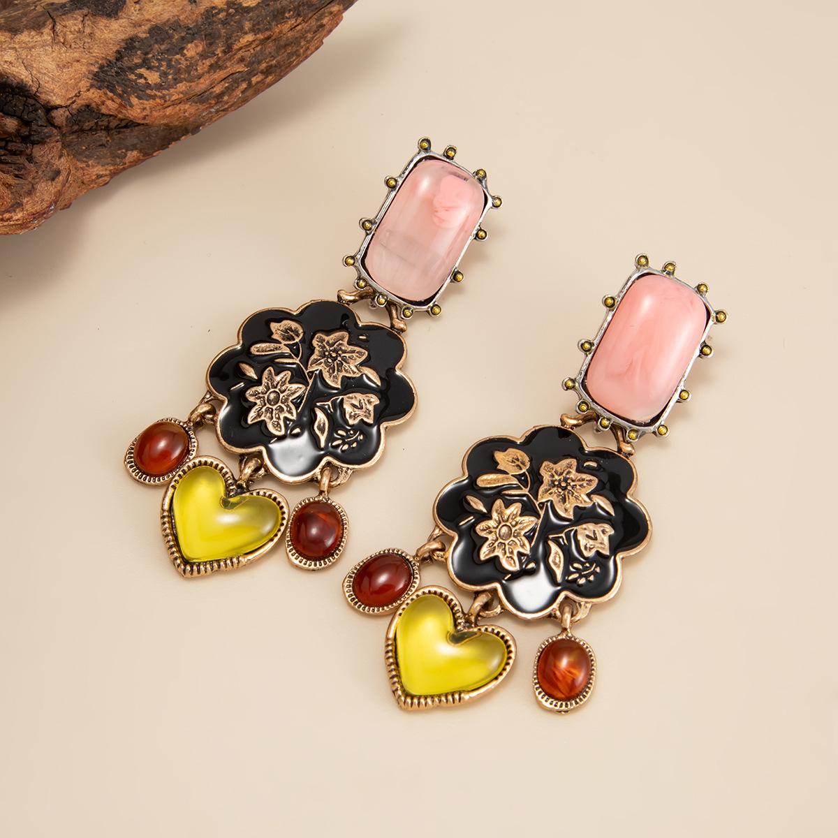 French Vintage Hollow Floral Disc Earrings – Fashionable Geometric Rhinestone Long Tassel Earrings