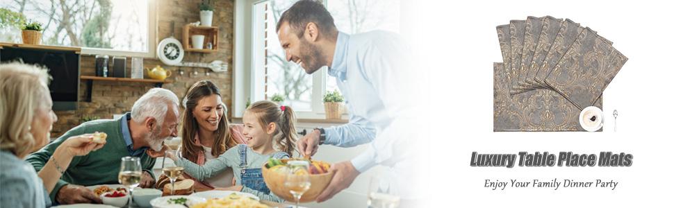 Luxury Placemats Set of 6 for Dining Table, Table Place Mats for Dining Table Room Decorations,-Layer, Non-Slip & Wrinkle Resistant(12 x18 inches, Grey)