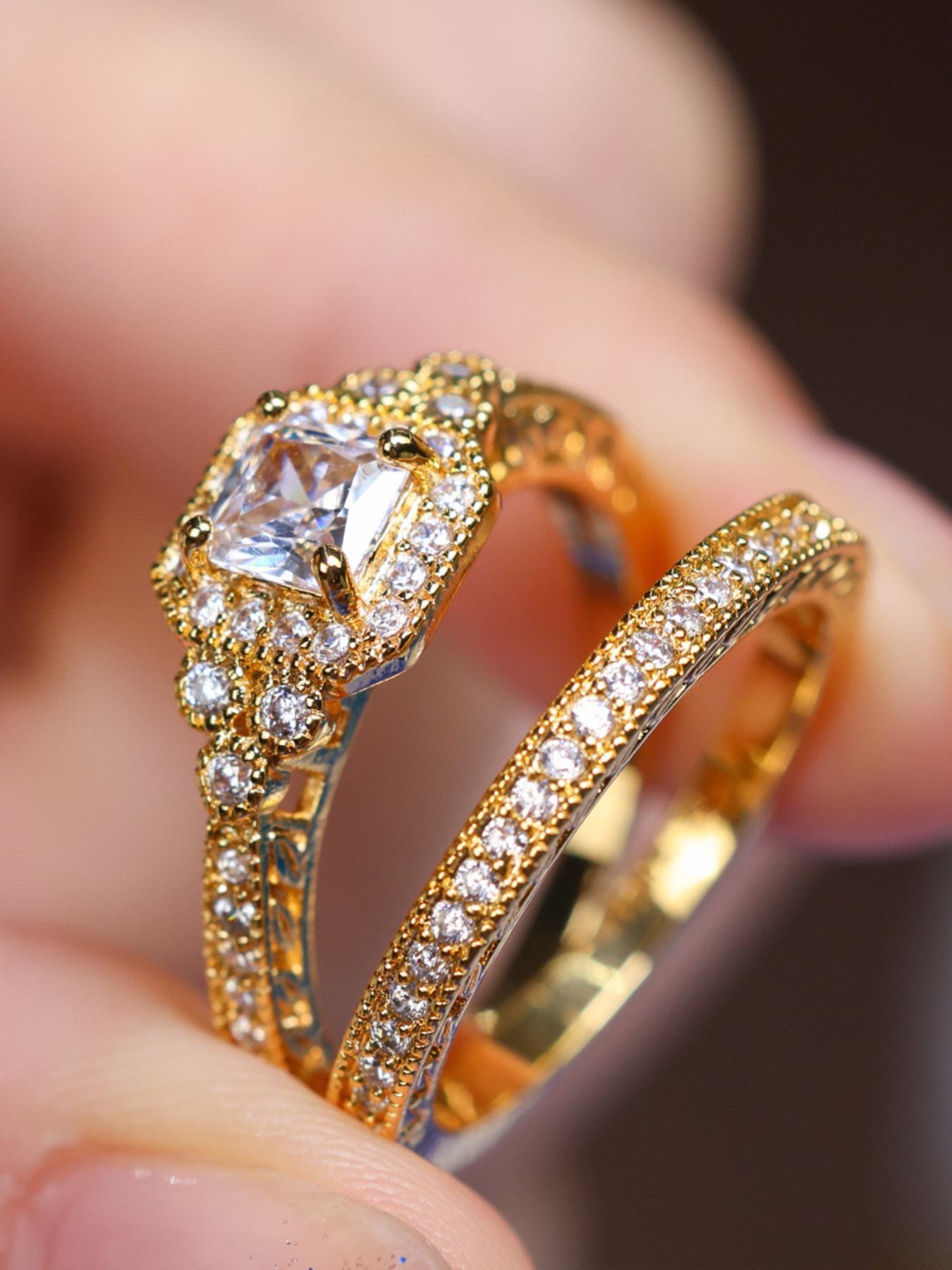 2counts/set Women's Elegant Fashion Rhinestone Decorated Ring, Casual Versatile Accessories, Streetwear Cubic Zirconia Jewelry