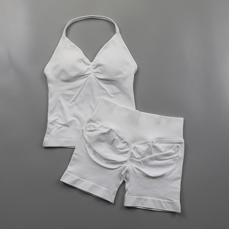 Impact Seamless Yoga Set Women 2Pcs Padded Halter Tank Top Scrunch Butt Lifting Gym Shorts Set Summer Sportswear Workout Clothes Sporty High Stretch Breathable Outfits Sporty High Stretch Sporty Breathable Outfits