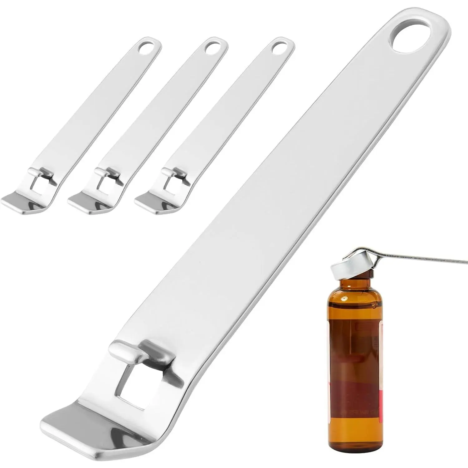 4 Pack Stainless Steel Vial Opener & Small Bottle Cap Remover Tool, Portable Crimped Vial Opening Tool, Ideal for Home, Travel and Everyday Carry