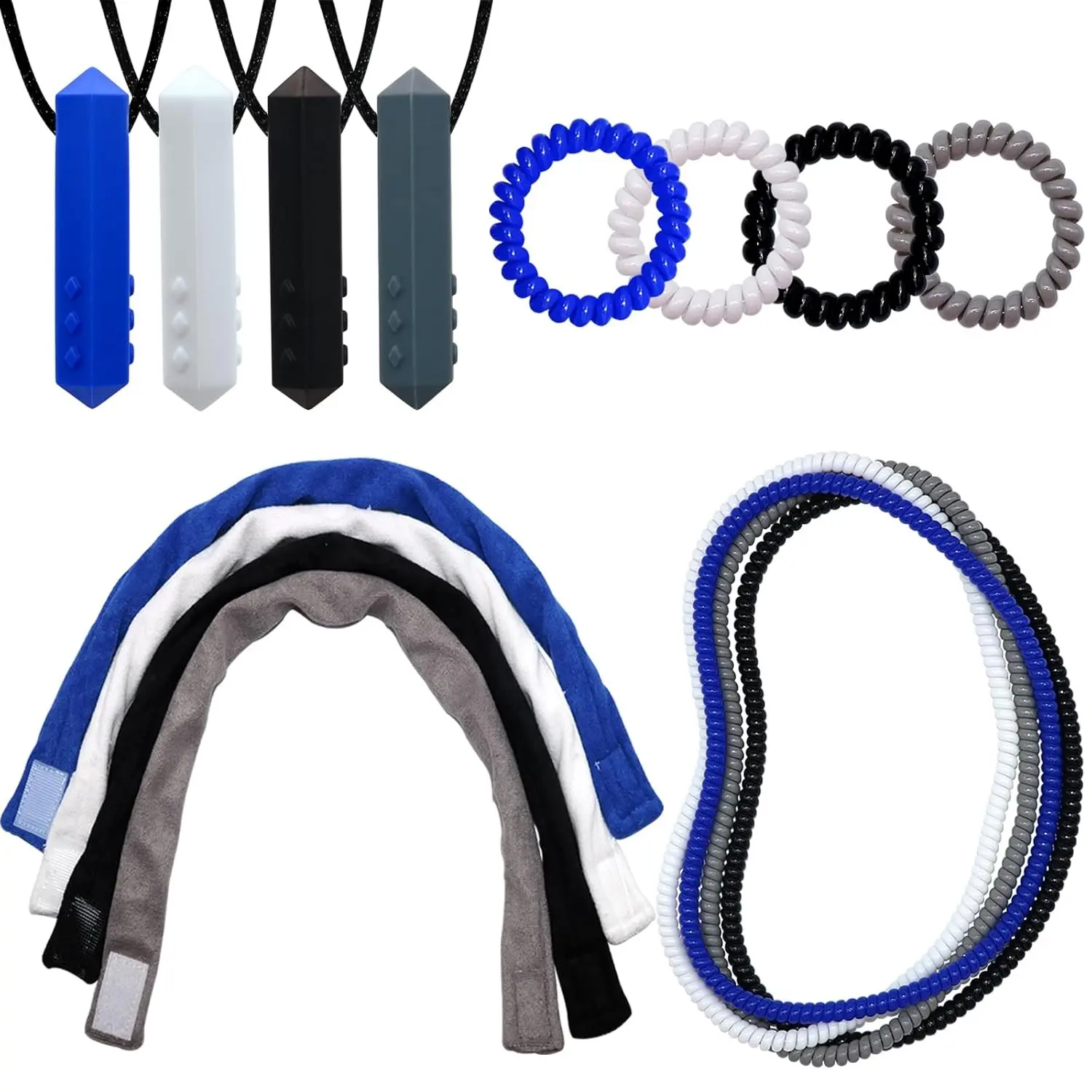 16 Pack Silicone Sensory Chew Necklaces for Boys Girls with Autism ADHD SPD, Stretchy Coil Bracelets for Biting, Teething & Anxiety Relief(Gift)